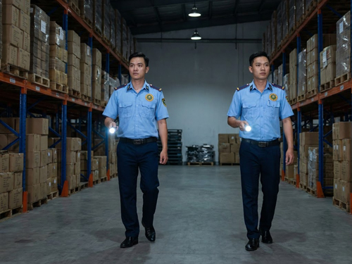 Công việc tuần tra kho hàng của nhân viên bảo vệ